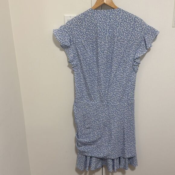 Veronica Beard Teagan Ruched Blue/White Faux Wrap Silk Dress. Size 10. - Picture 7 of 11